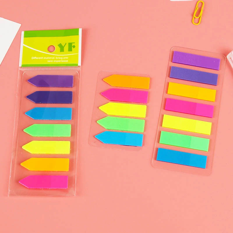 

PET Transparent Notes Fluorescent Color Strip Index Stickers Students Use Waterproof Arrow Labels