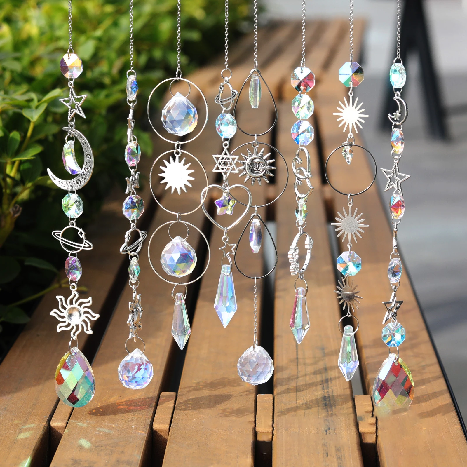 Crystal Wind Chime Moon Sun Catcher Diamond Prisms Pendant Dream Catcher Rainbow Chaser Hanging Drop Home Garden Decor Windchime 3