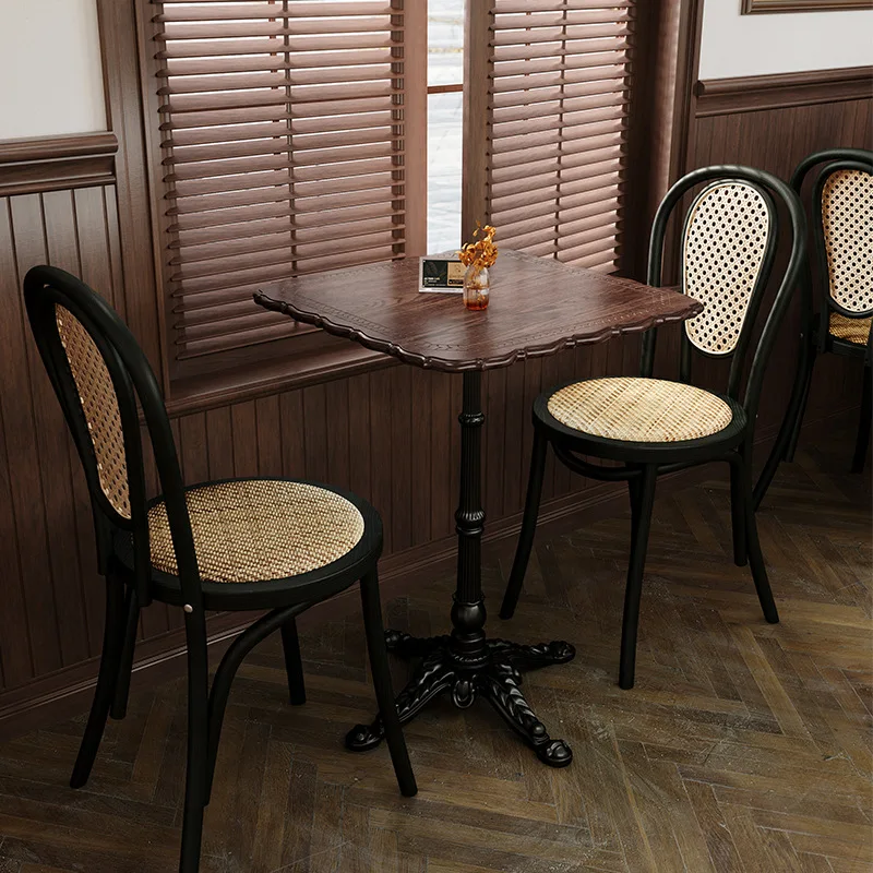 Bar Table Chair (8) Retro Bar Table and Chair Combination Solid Wood Commercial Western Restaurant Square