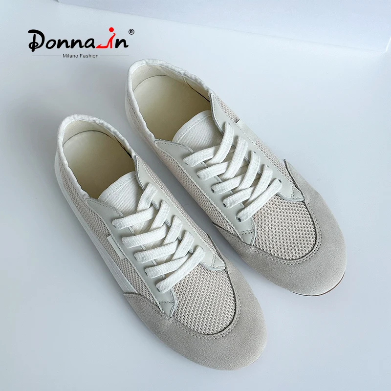 

Donna-in Women's Sneakers Genuine Leather Cowhide Suede Breathable Mesh Lightweight Comfortable Casual Flat Shoes