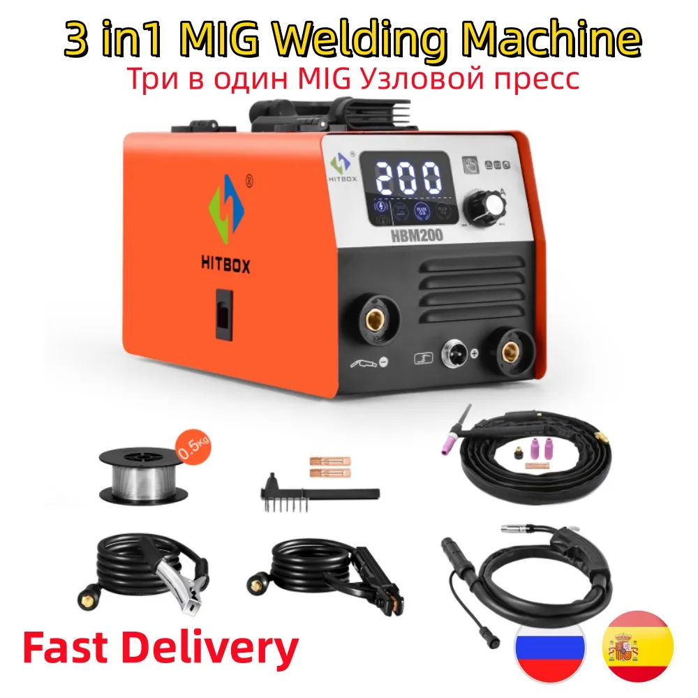 HITBOX HBM200 2 in1 MMA Mig Semi-Automatic Welding Machine Inverter Welder Synergy Decoration Tool Without Gas Welding Machine woodworking center line marking machine right angle measure gauge precise scale wood decoration auxiliary line marking tool diy