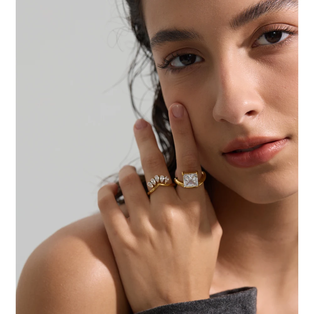 Yhpup Size 678 Cubic Zirconia Golden Ring