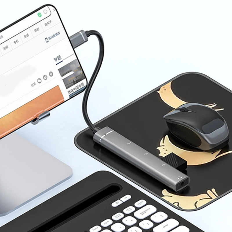 Type-C 도킹 스테이션 3.5mm 플러그 USB2.0 TypeC 허브 4 in 1 USB 어댑터 합금