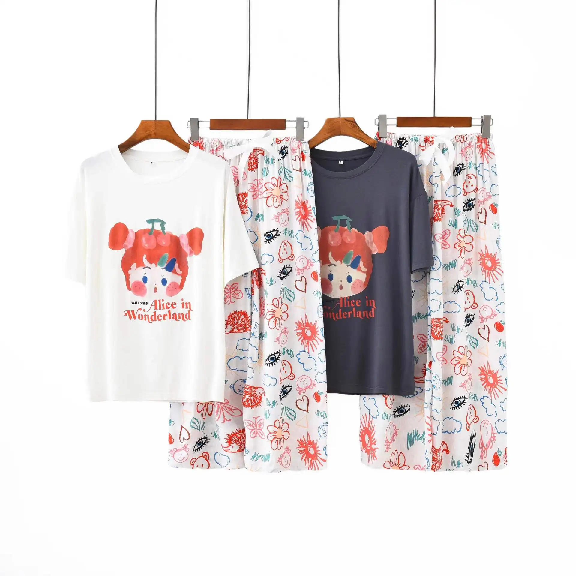 

Новинка, женская пижама из модала, повседневный милый свободный домашний костюм с круглым вырезом, крутые и дышащие брючные костюмы, хлопковый топ с мультяшным рисунком, одежда для сна