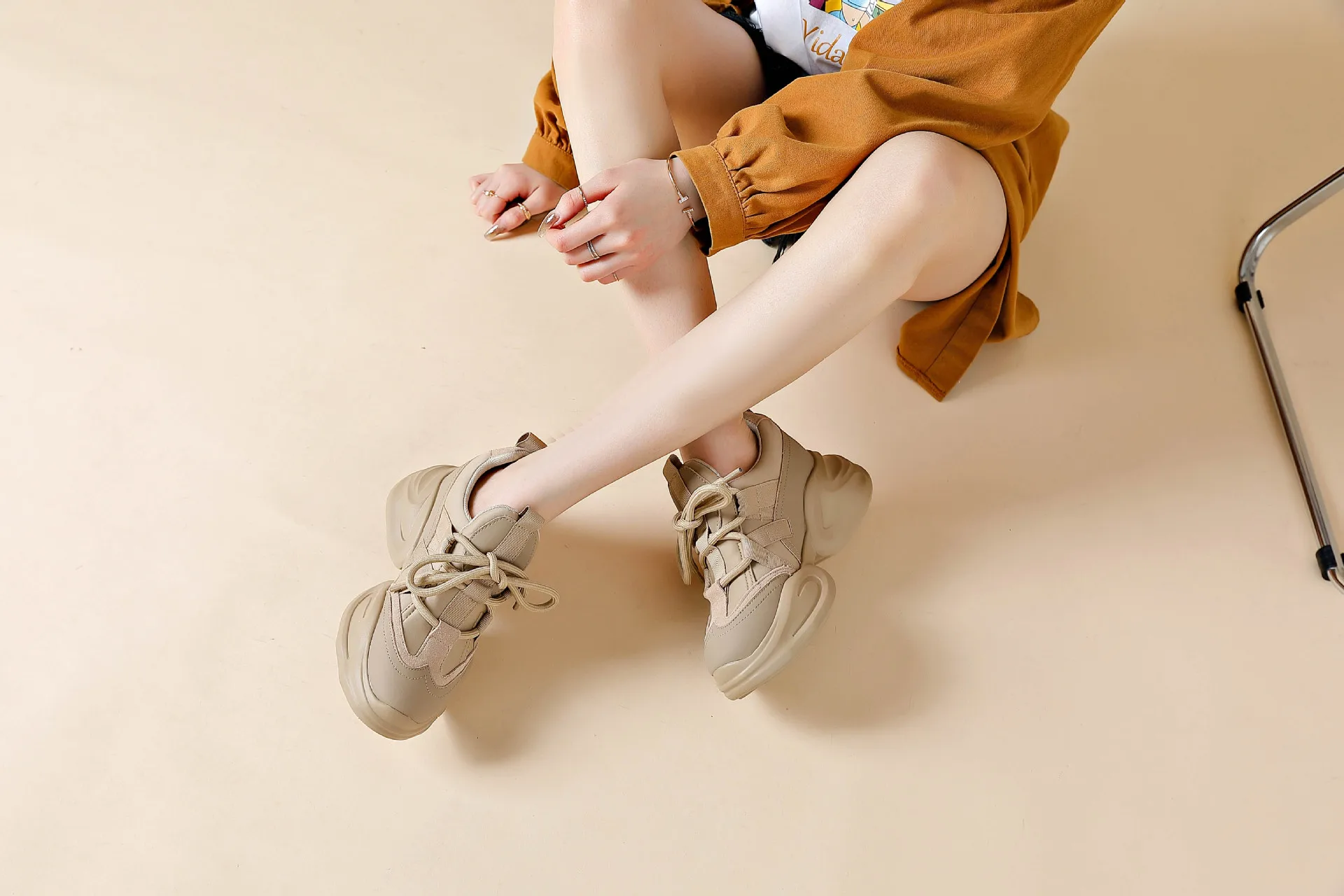 Women's 8cm Leather Air Mesh Platform Sneakers - true deals club