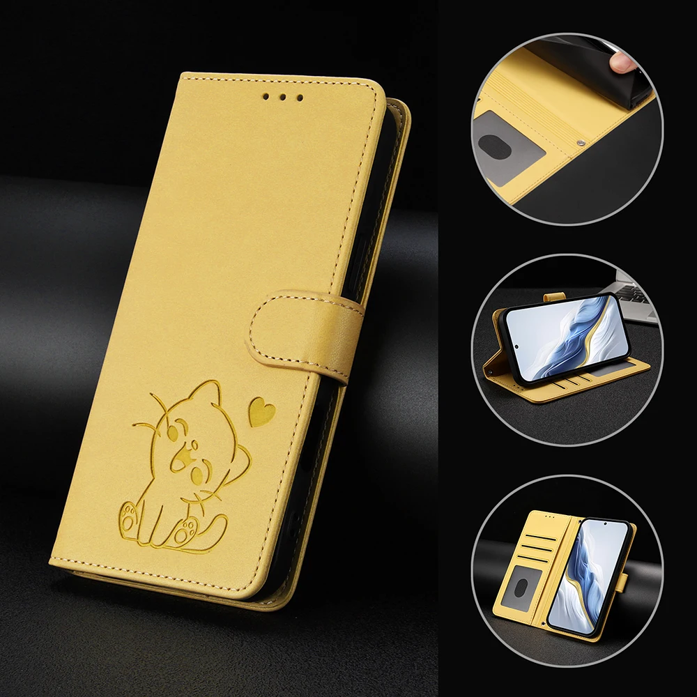 Lovely Cat Flip Leather Wallet Phone Cover with Card Holder