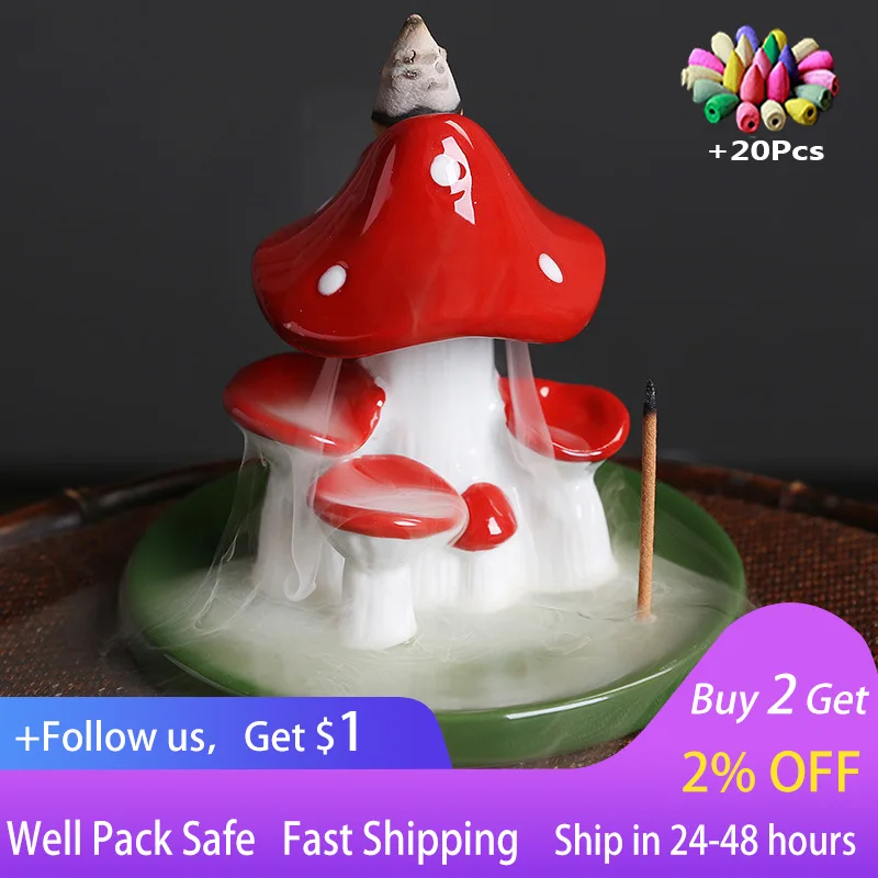 

Керамическое ремесло домашние украшения милый грибок водопад с обратным потоком, курильница, держатель для благовоний, курильница