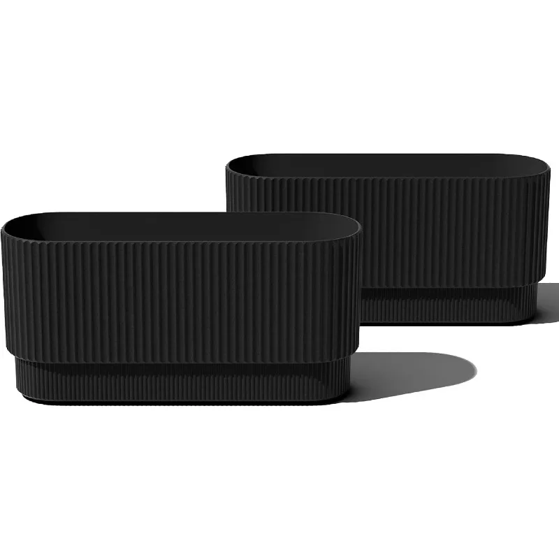 Series Long Planter for Porch, Patio, Backyard Durable Plastic-Concrete Material Modern D&eacute;cor for Shrubs, Flowers