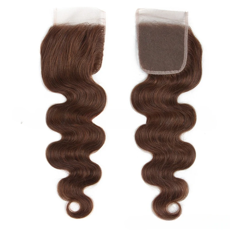 Light Brown Body Wave 4x4 Lace Closure Pre-Plucked Brazilian Remy Hair 150% Density Pre-Plucked Full End Transparent Swiss Lace