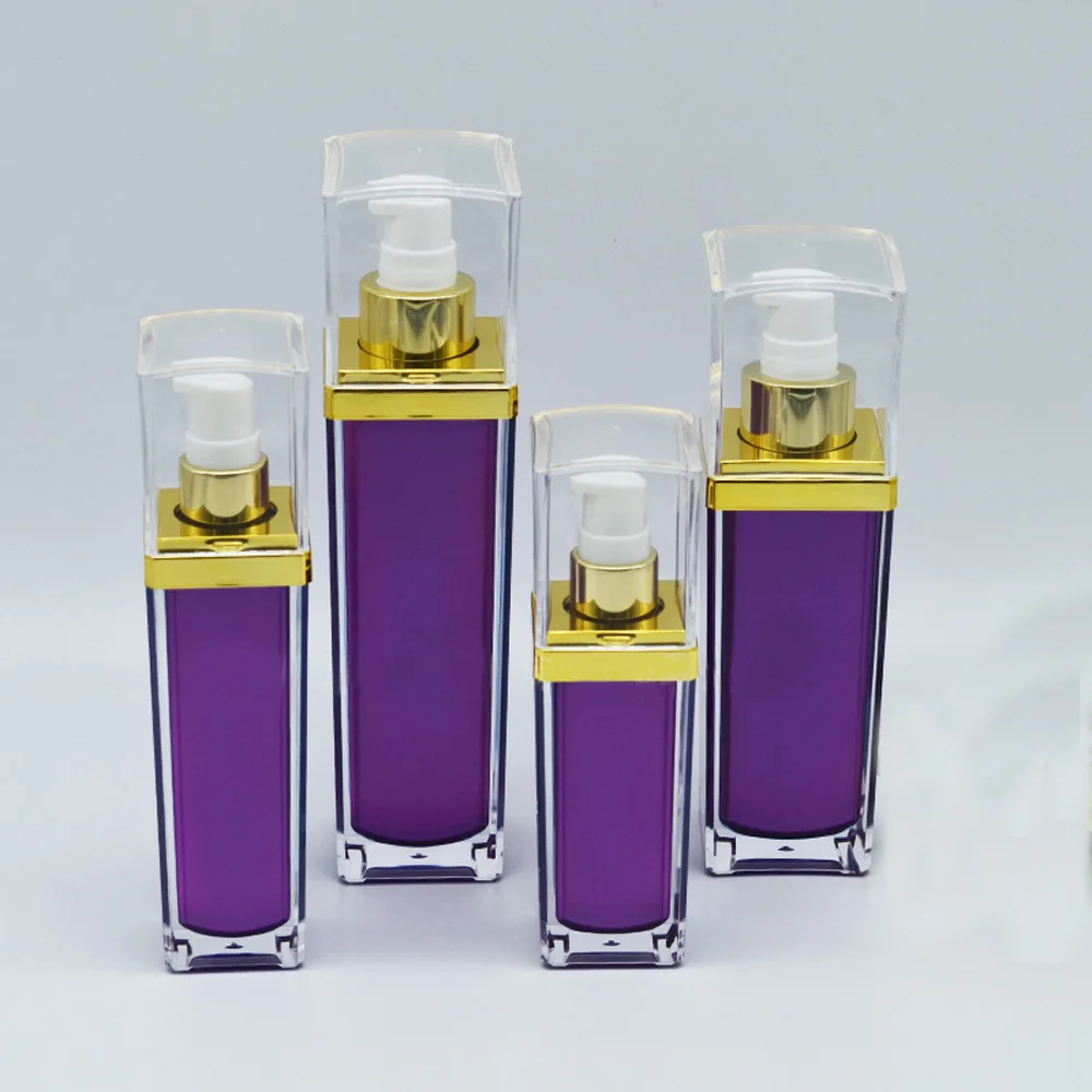 30ml&50ml capacity empty purple color square shape acrylic material lotion bottle with pump and cap