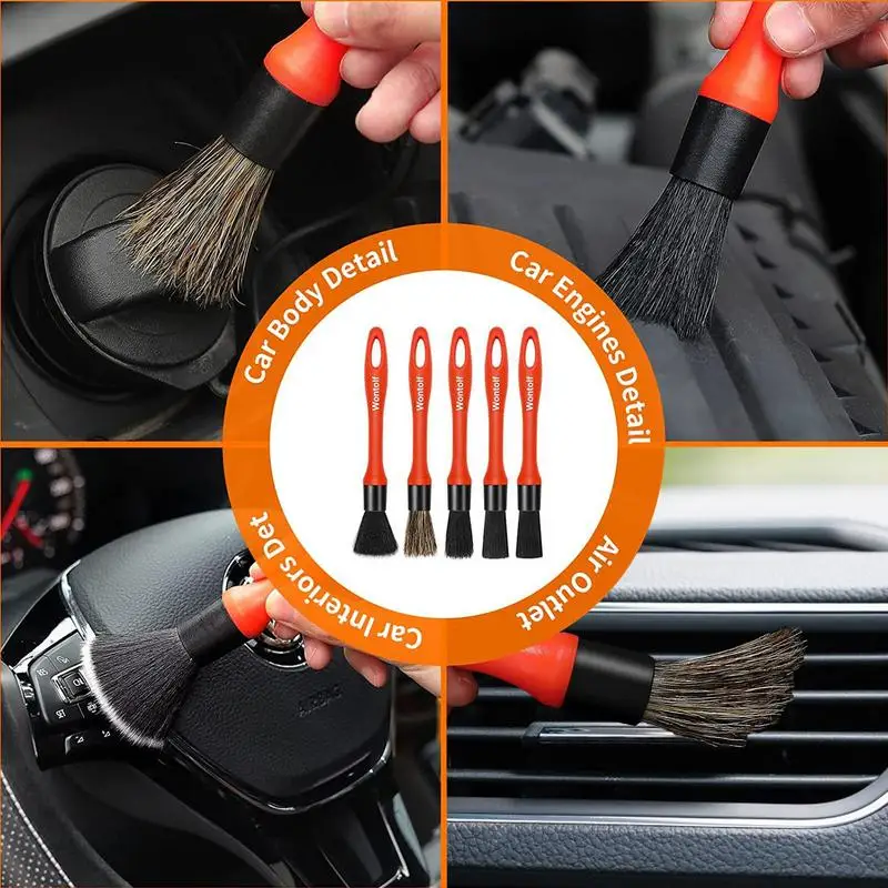 

Car Detailing Brush Set Durable Comfortable Grip Auto Detailing Brush Set With Soft Mixed Hair CarDash Duster Brush Accessories