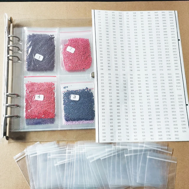 Diamond Painting Beads Storage Book PVC Album Binders Clear PP Loose Leaf  Organising Pockets with Number Sticker Plastic Bags