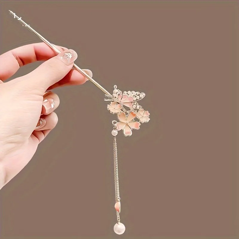 1pc Classic Chinese Style Hair Accessories Butterfly Flower Handmade Hair Clip for Women Daily Holiday Wear Girl Elegant Hairpin