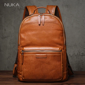 NUKA Zaino in vera pelle di alta qualità Borsa da viaggio retrò per weekend da uomo Zaino da donna in pelle di vacchetta naturale deluxe per laptop da 16 pollici 1