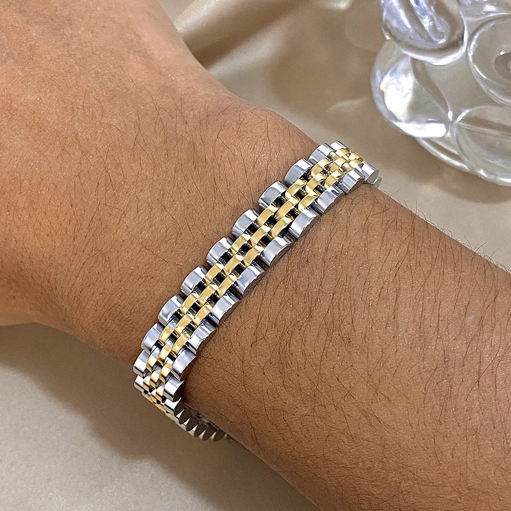 Beaded Men's Bracelet Greatera Five-layer 10mm Two Tone Stainless Steel Band Series Watch Chain Bangle Jewelry For Women