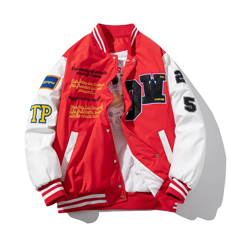 

Куртка Varsity для мужчин и женщин, зимняя бейсбольная куртка с вышивкой, куртка в стиле хип-хоп с надписью из мультфильма, американская ветровка с капюшоном для пар