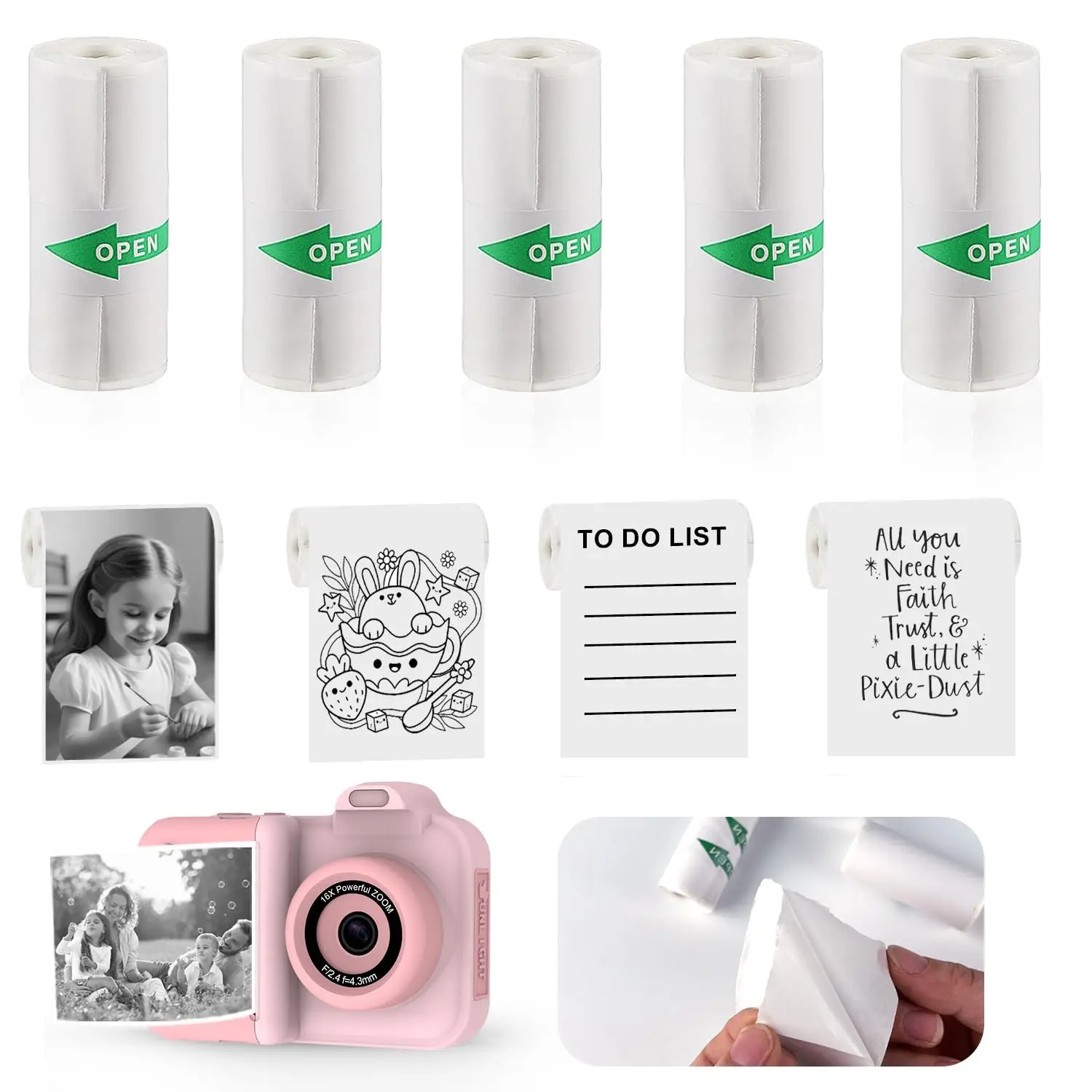 57mm Thermal Paper Rolls for Mini Printer Color Self-Adhesive Sticker Labels/Photo Paper Compatible with PeriPage/PAPERANG Paper