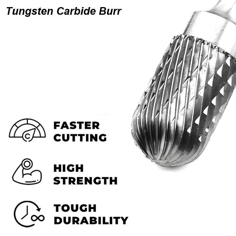 5 Pcs Carbide Burr Rotary File Set, Die Grinder Bits Rotary File Kit, Carbide Burr Files, 6mm/0.24in Shank, Double Cut For Engraving, Drilling, Carving, Polishing - View #9