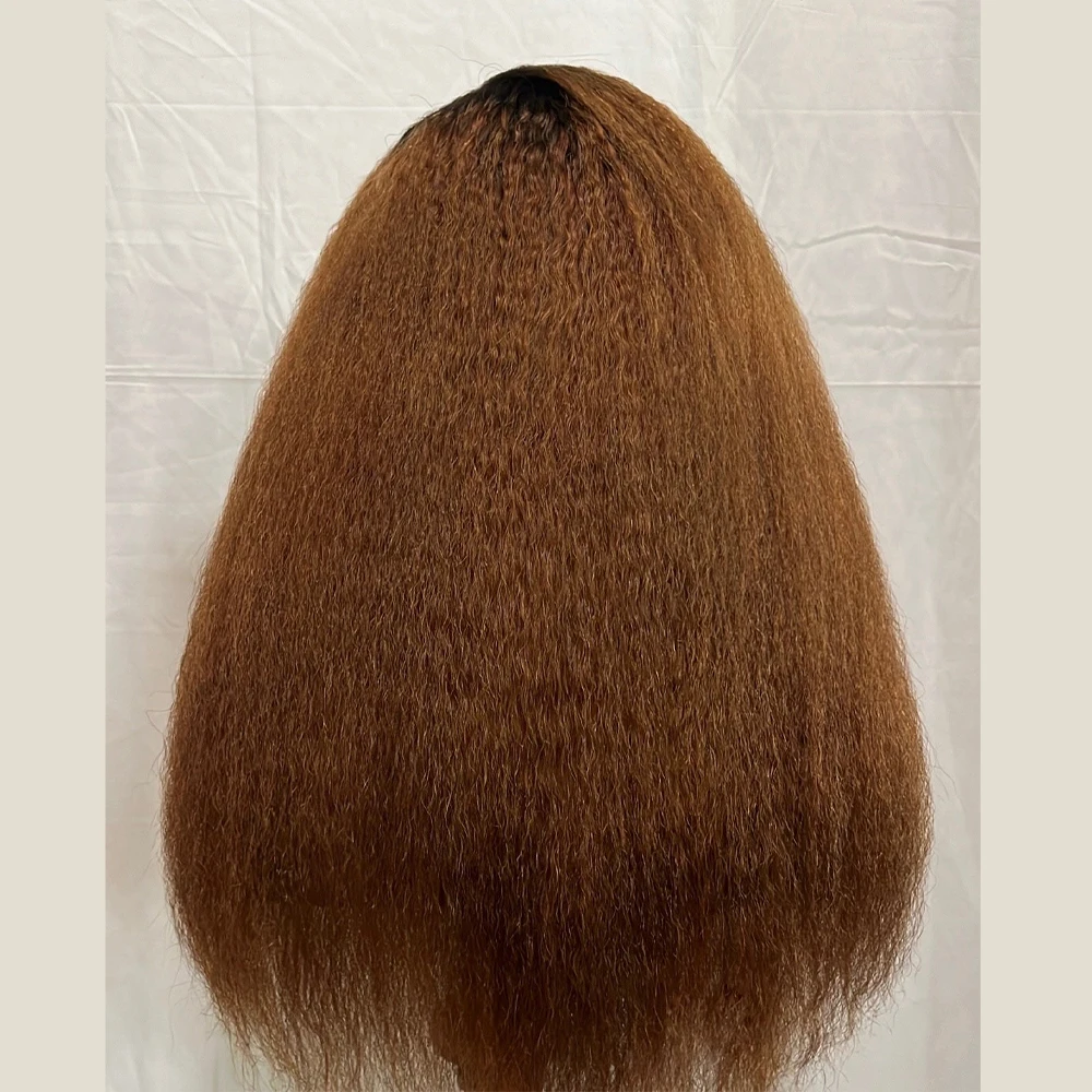 Kinky Straight Wig 360 Full Lace Wig With Kinky Edges Ombre Brown 13x4 Lace Front Brazilian Human Hair Wigs 13x6 Frontal