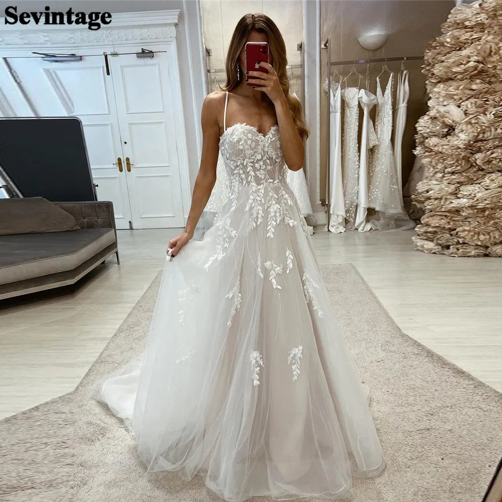 

Sevintage Sweetheart Lace Wedding Dresses For Bride 2024 A-Line Spaghetti Strap Ivory Bridal Dress Online Shop White Vestido