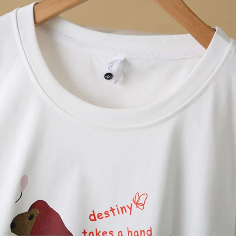 Plus Size Tops Summer New100kg Leisure Fold Waist Printed Dog Short Sleeve Women's T-Shirt