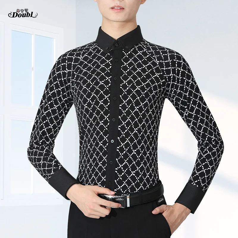 Man Latin Dance Shirts Waltz Ballroom Dance Clothing Performance Latin Man Shirts Top SS02-3