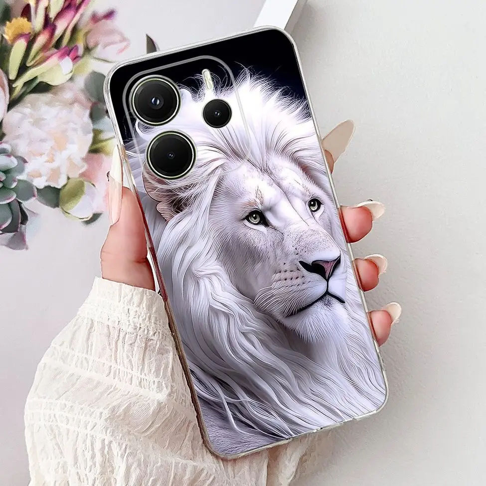 Clear Aesthetic Luxury Cute Cat & Floral Painted Soft Phone Case Cover