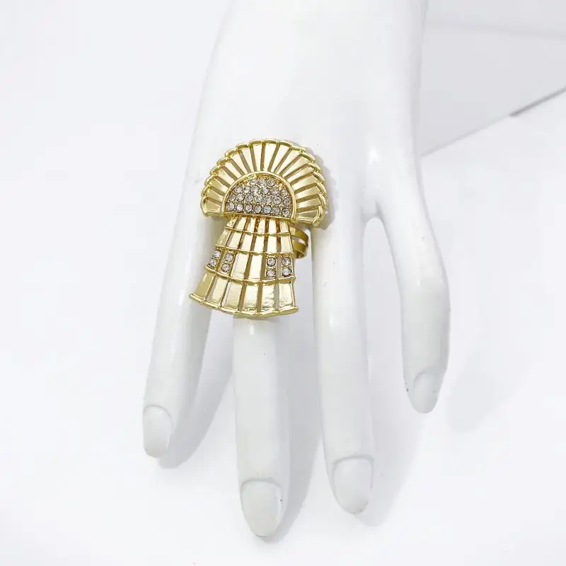 New Jewelry Set For women Wide Bangle Big Drop Earrings 18K Gold Plated Necklace And Ring Luxury Design For Wedding Party