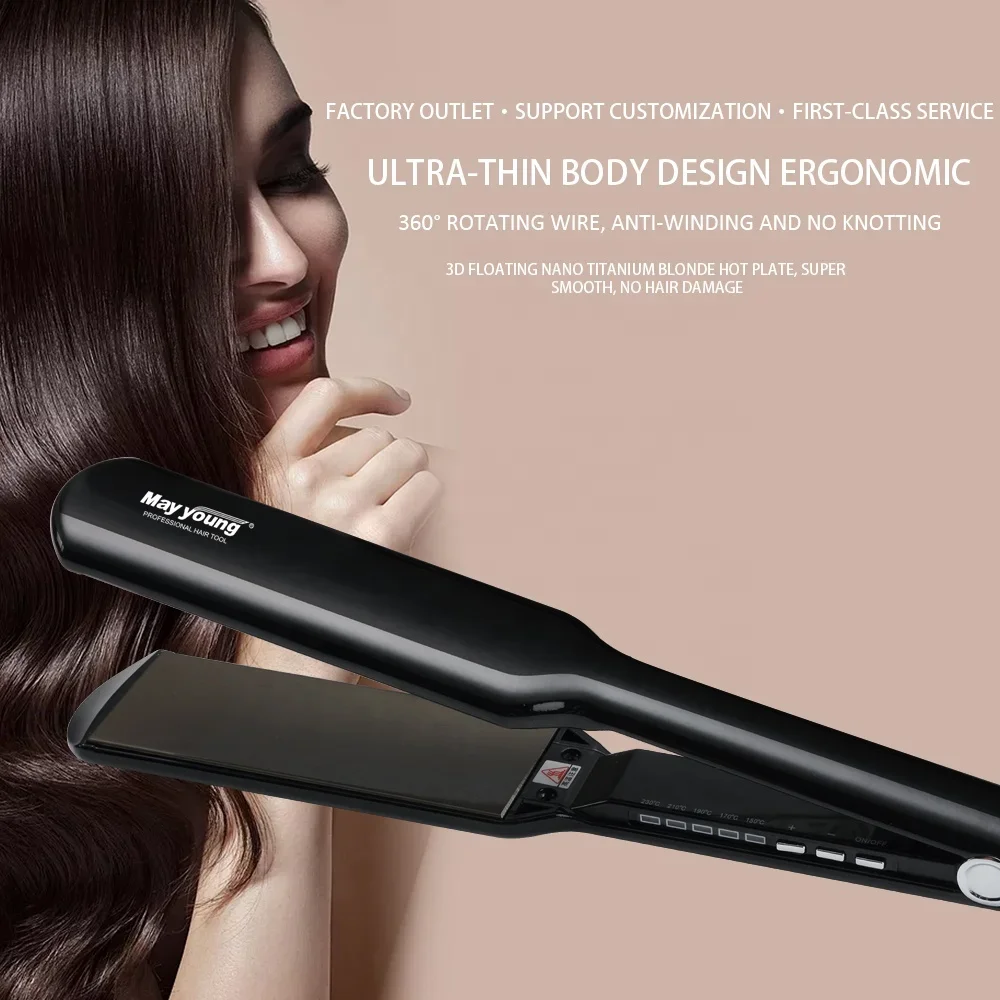 M524A Dual Voltage Wide Titanium Flat Iron Professional Straightening Irons with Adjustable Temp Hair Straightener For Household