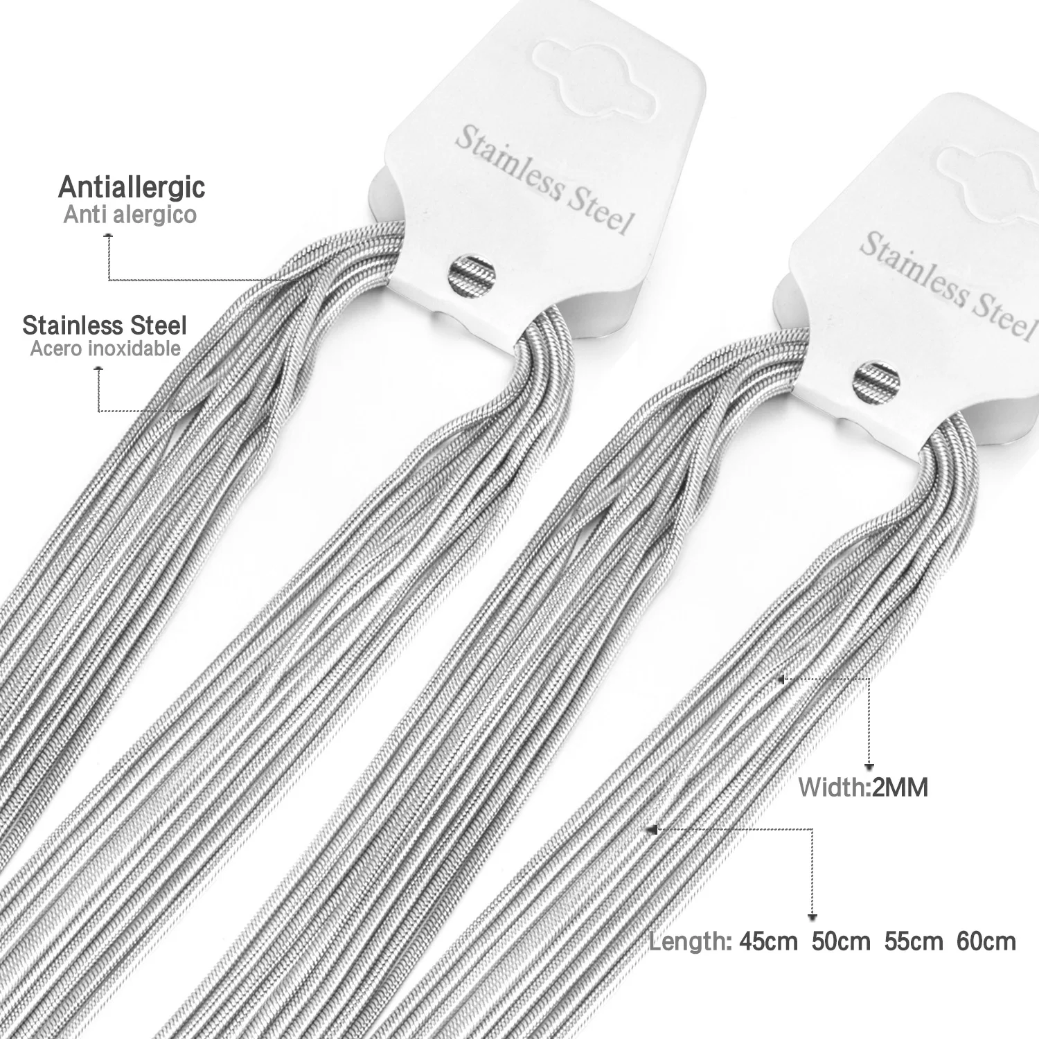 LUXUSTEEL 10 Teile/lose 2mm Runde Schlangenkette Edelstahl Halskette Goldene Halsketten Anhänger Karabinerverschluss Inoxidable 45cm – Detail 4