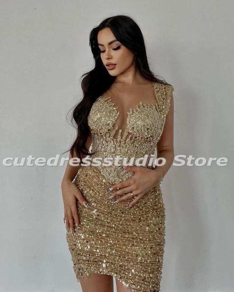 Sparkly Mini Cocktail Dresses For Women Sequin Applique Short Birthday Party Dress vestido de fiesta de boda Prom Gowns