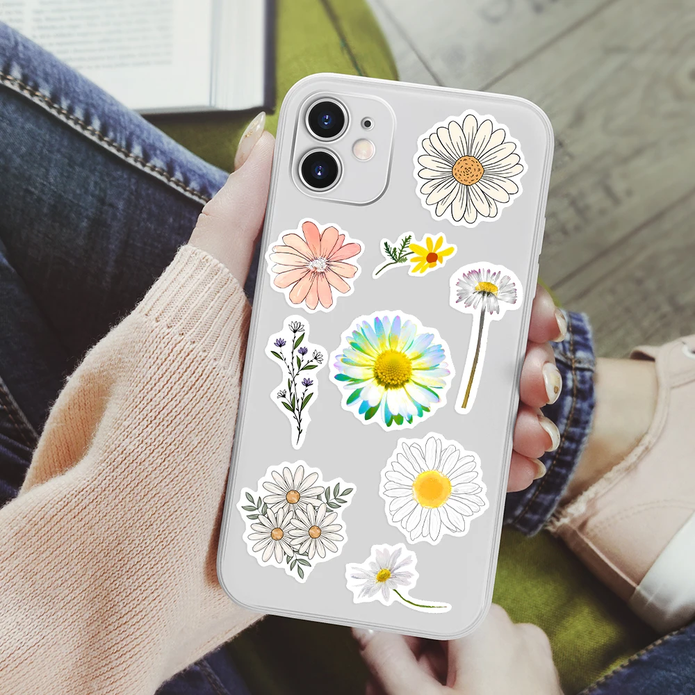 10/25/50PCS Autumn Flower Daisy Sunflower Stickers  Waterproof Scrapbooking Material Notebooks Laptop Luggage Guitar Toy PVC