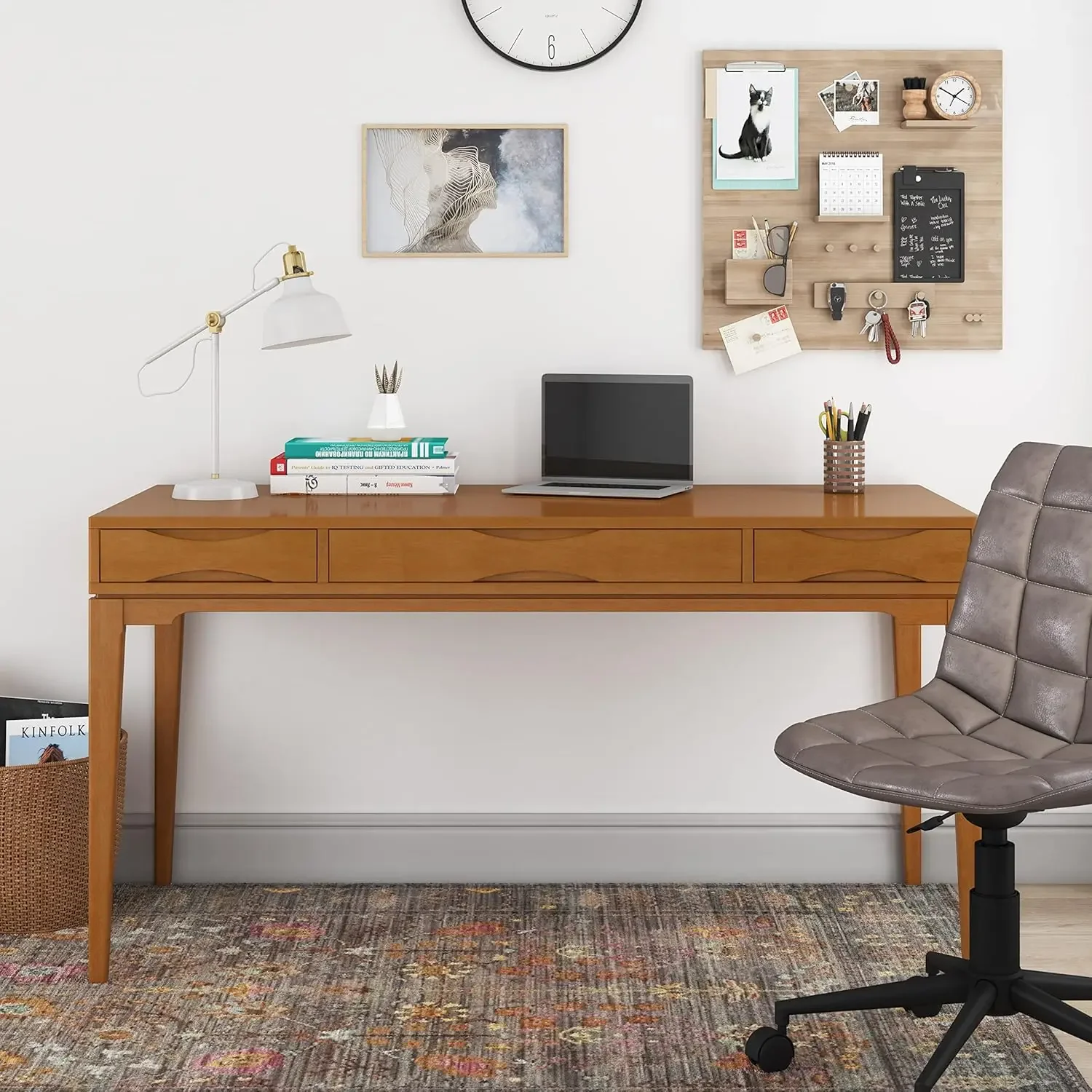 SIMPLIHOME Harper solid wood medieval modern 60 inch wide home office desk, desk, workstation, study desk furniture, 2 drawers 2
