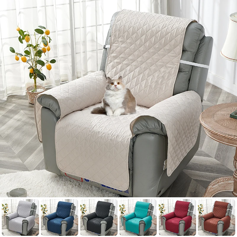 1 Seater Quilted Recliner Sofa Cover Pets Kids Anti-Slip Reclining Relax Armchair Covers Removable Solid Color Recliners Mat