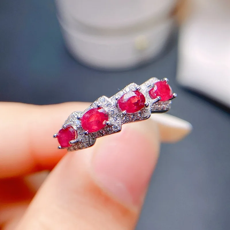 

Модное серебряное кольцо для глаз для вечеринки, 4 мм * 3 мм, 100% натуральный рубин, серебряное кольцо, твердое искусственное кольцо 925
