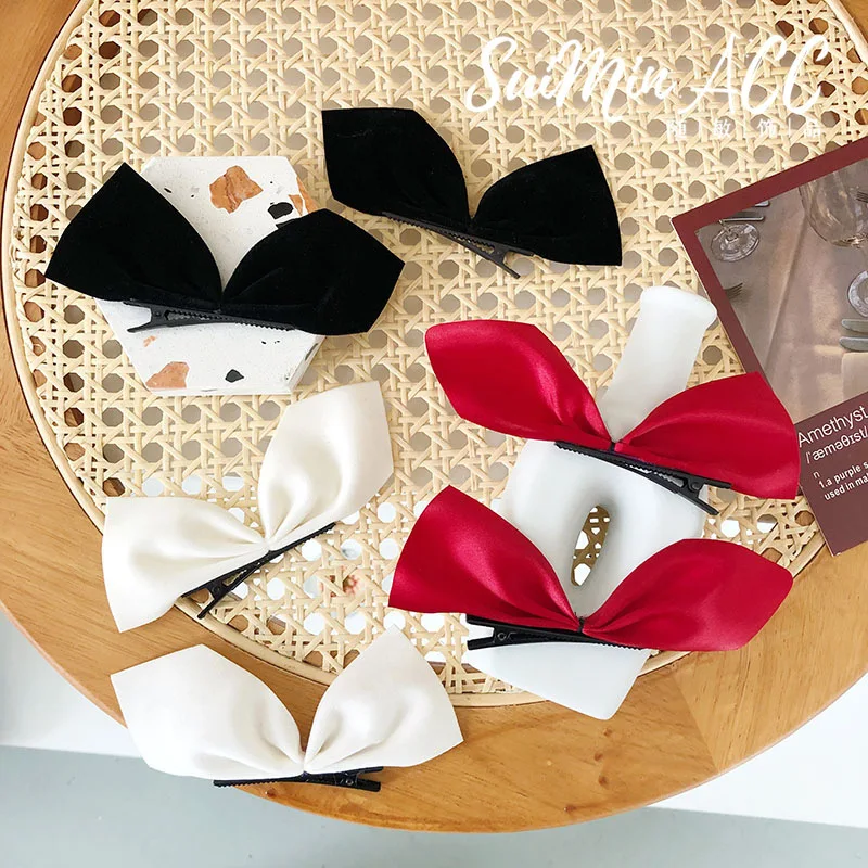 

2PCS New Korean Satin Bow Hairpins Children Cute Sweet Headwear Girls Clips Woman Barrettes Hairgrips Hair Accessories