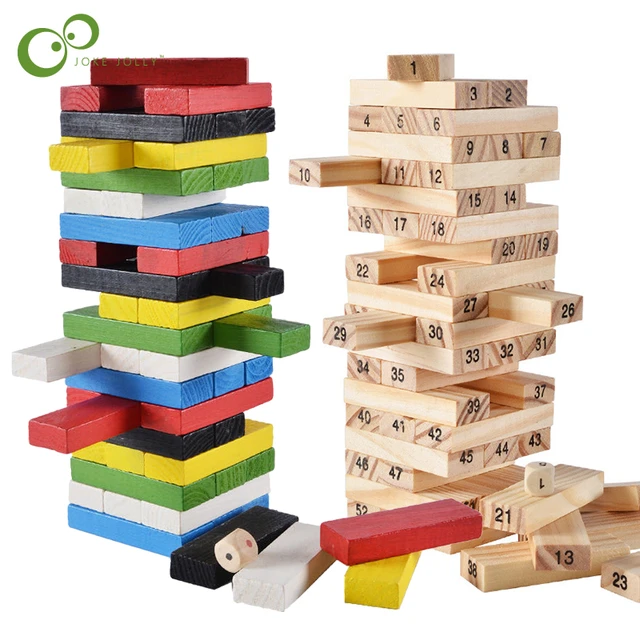 Stacking Board Game,Colored Wooden Stacking Game,48PCS Tumble Tower With  Dice,Colorful Stacking Block Party Game,Educational Stacking Building  Blocks