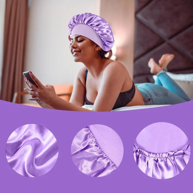Wide Brim Satin Hair Care Sleep Cap - Women's Beauty Headscarf for Home Use, Convenient and Practical Hair  Protection