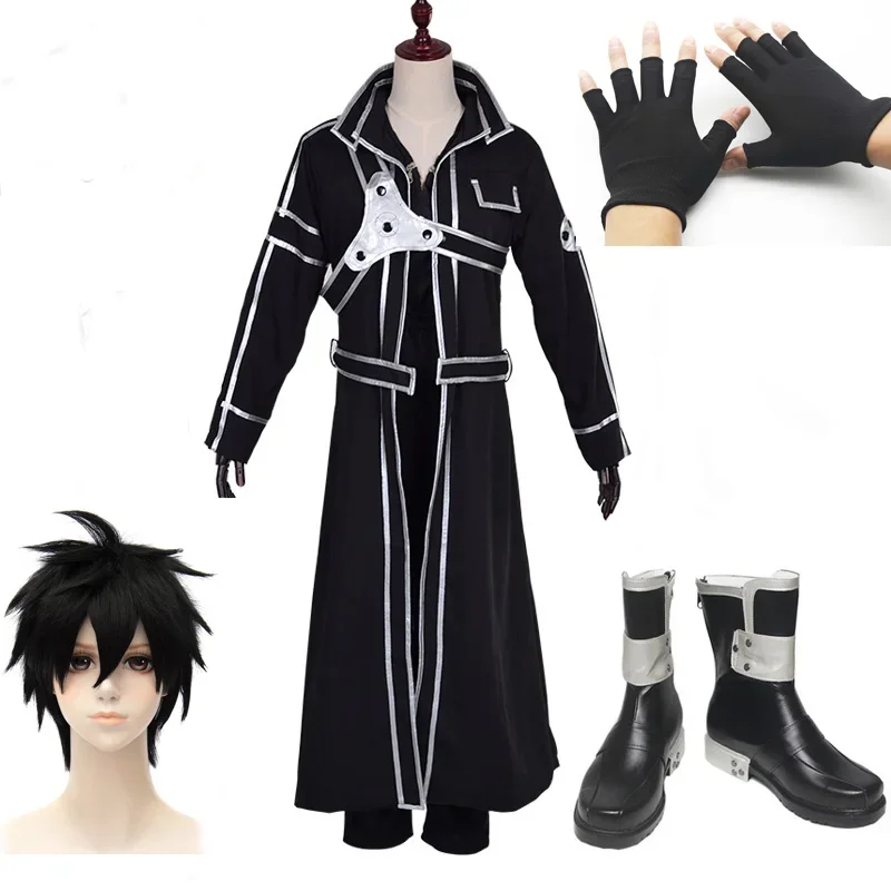 

Anime Kirigaya Kazuto Cosplay Costumes Sword Art Online Kirito Shoes Alicization Wigs Boots Uniform Set Adult Unisex