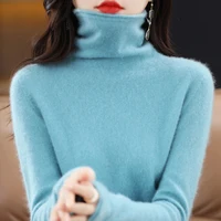 100% Merino Wool Turtleneck Pullover Knitwear Women's New Autumn And Winter Warm Sweater Women's Solid Color Pile Neck Sweater - Image 2