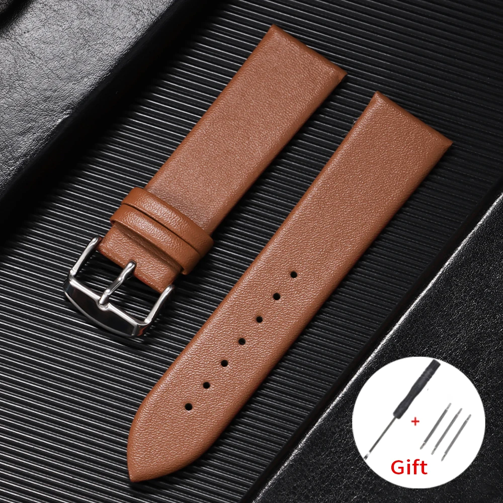 Sleek Ultra-Thin Leather Watch Strap – Universal Soft Replacement Band