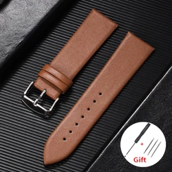 Sleek Ultra - Thin Leather Watch Strap - Universal Soft Replacement Band - 22mm (Light Brown)