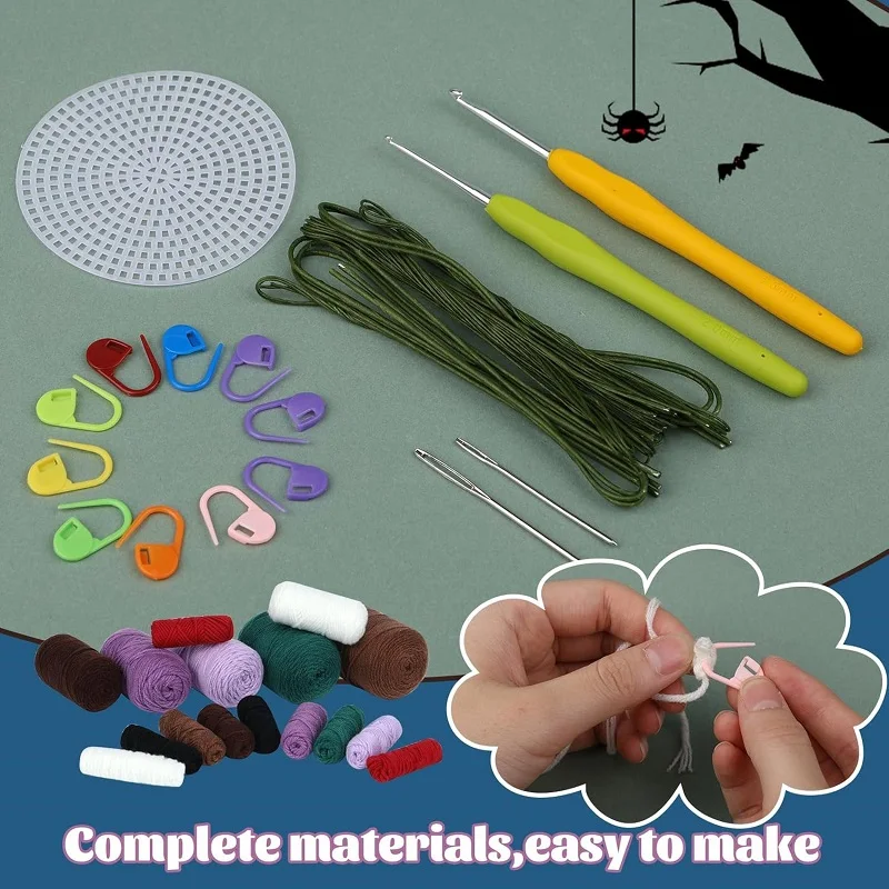Halloween Crochet Kit for Beginners with Tutorials Knitting Kit Yarn Crochet Hooks for Adults Home Decoration DIY Craft Supplies