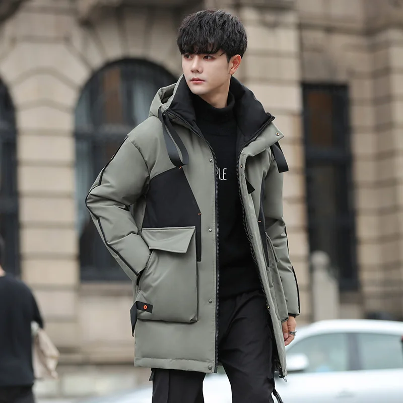 2022 New Hooded Down Jacket Mid-length Youth Student Trend Warm and Thick White Duck Down Men's Jacket Winter Male Down Jacket