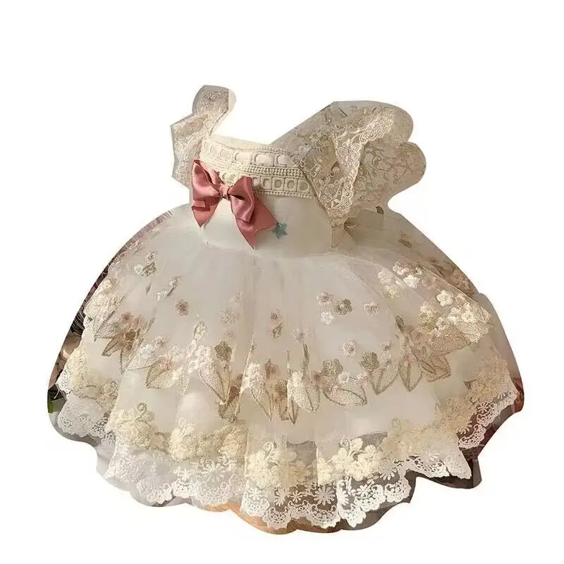 Birthday Party Lolita Dress Girls Kids Summer Lace Champagne Short Sleeve Dress Cute Princess Doll Teen For Girls