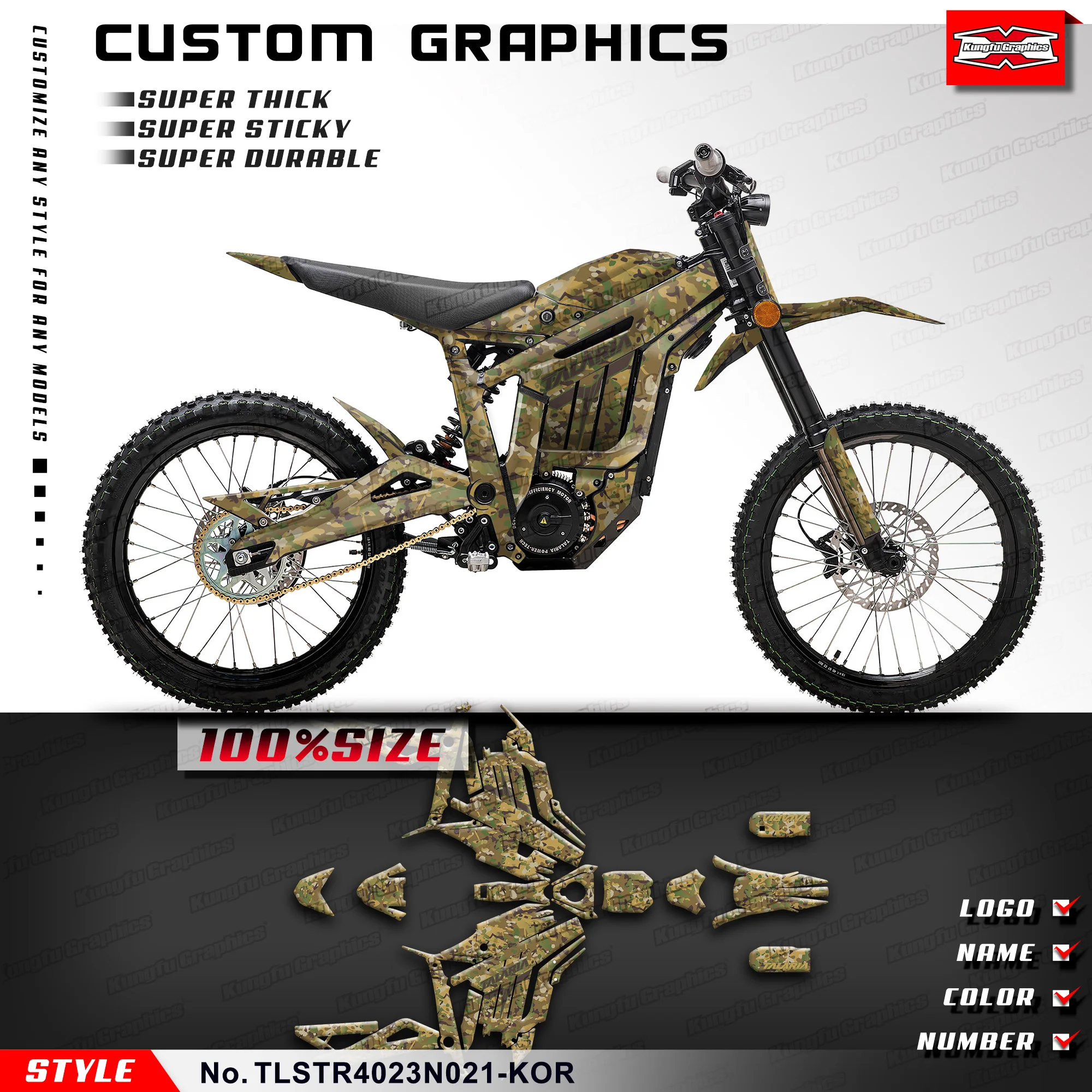 Kungfu Graphics Vinyl Stickers Kit Decalcomania Moto Per Talaria Sting R Mx L1E Sx3 Dirt Ebike, Camouflage