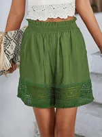 Olive Women's Oversized Woven Solid Color Casual Shorts Comfortable Loose Fit High Waist Knee-Length Summer Fashion Olive