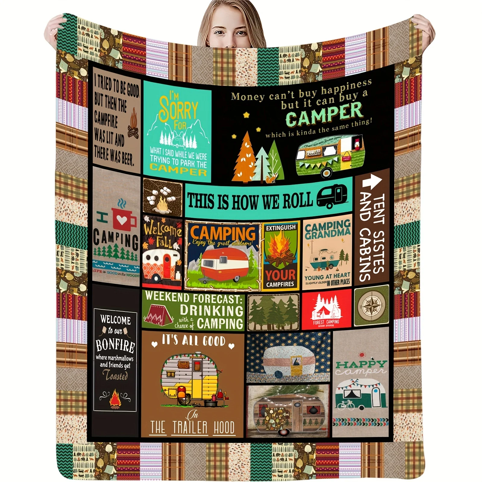 

1pc Forest Camping Theme Print Blanket, Flannel Blanket, Soft Warm Throw Blanket Nap Blanket For Couch Sofa Office