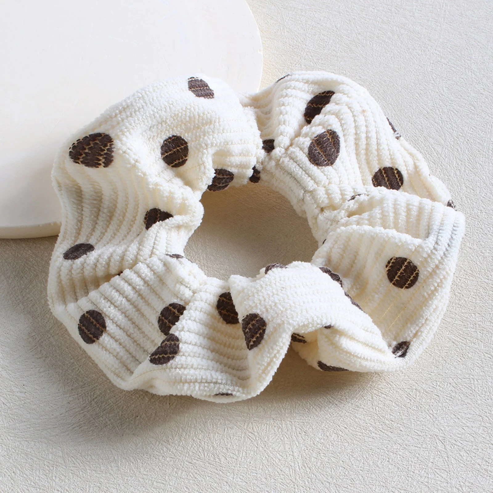 1PC Polka Dot Corduroy Hair Scrunchies Set, Elastic Hair Ties in 4 Colors, Cute Hair Accessories for Women