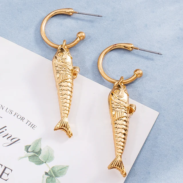 New In Vintage Earrings For Women Bohemia Gold Plated Earring Cute Metal Fishes Pendientes Multi Dangle  Jewelry 2024 Fashion 5